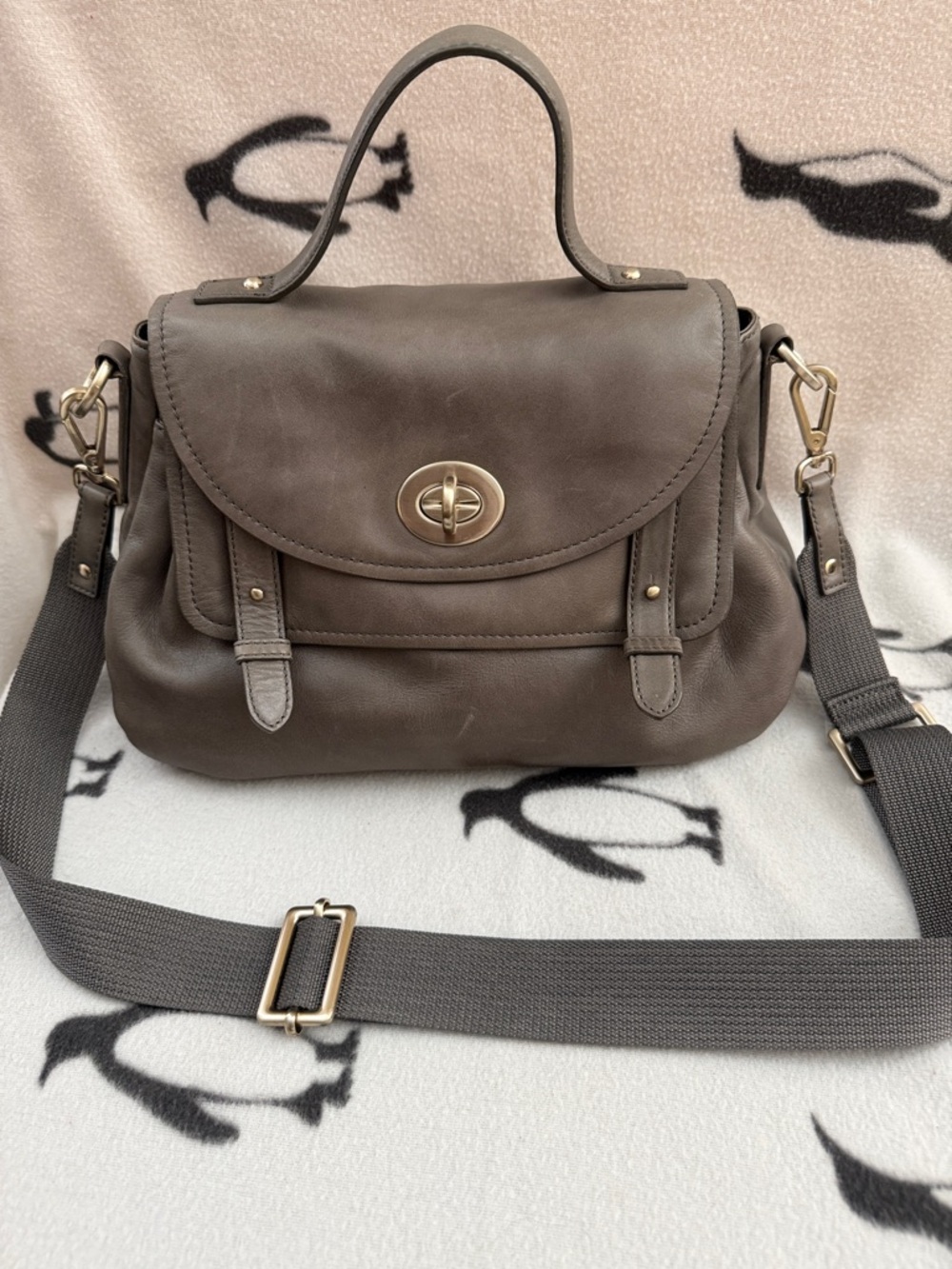 Halogen Gray Taupe Leather Satchel with Strap